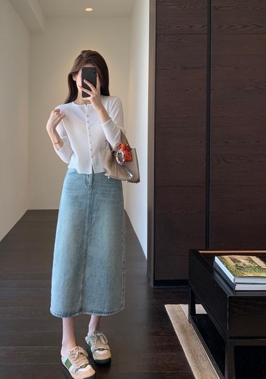 J家原单高级感烫钻显腿长高腰A字开叉半身裙 商品图0