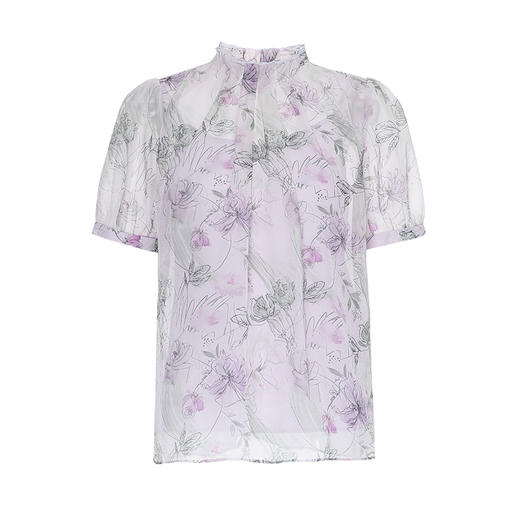 EITIE爱特爱优雅印花透气收褶立领宽松显瘦罩衫上衣夏季新款B2513614 商品图5