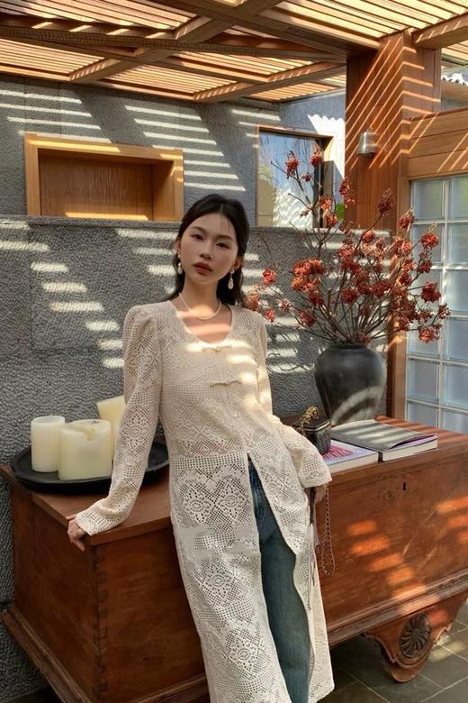 LNNNS 米色蕾丝钩花长款罩衫连衣裙 20027 商品图6