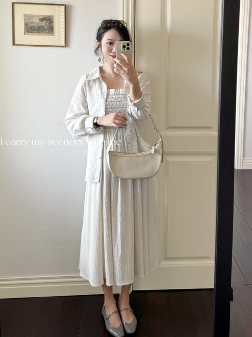 巴黎漫步｜特殊花型打揽 天然有机竹纤维亚麻兰精天丝混纺面料吊带裙  杏色 商品图3