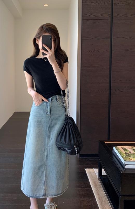 J家原单高级感烫钻显腿长高腰A字开叉半身裙 商品图12