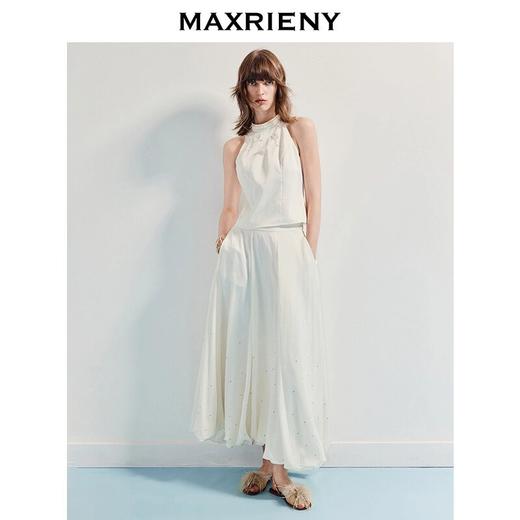 3件8折MAXRIENY2025年夏季新款白色高腰烫钻半裙简约气质百搭中长(货号:MF86SK009) 商品图1