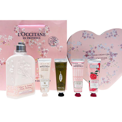 【配礼盒礼袋】欧舒丹花香修护爱心套装（樱花润肤乳250ml+玫瑰30ml+橙花30ml+芍药30ml+马鞭草30ml）一般贸易 商品图0