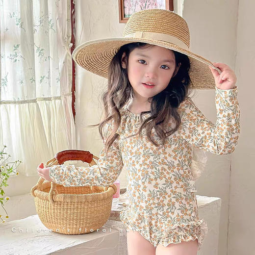 【儿童游泳衣】长袖女童小童涤纶 女孩公主连体泳衣套装 中小童宝宝泳装  商品图2