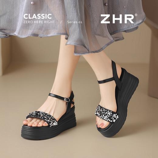 ZHR坡跟凉鞋女2025水钻绝美厚底商场同款增高轻奢松糕罗马女鞋 商品图3
