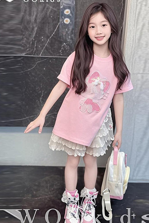 点此购买 110-170Kitty夏季女童蕾丝短裤套装 xb 319144 商品图2