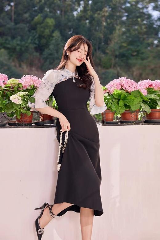 Le Malene 新中式水滴领拼接式连衣裙 19888 商品图3