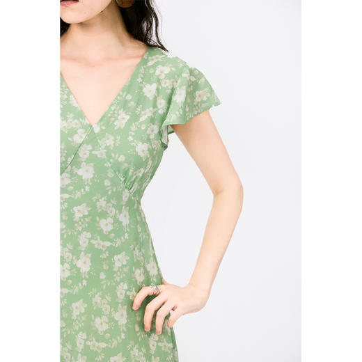 HeyDress法式天丝绿色印花连衣裙女夏季收腰显瘦浪漫度假风裙子 商品图1