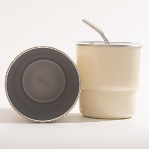 【吸管随手杯】随手杯纯色咖啡吸管水杯漱口杯子不锈钢内胆带盖喝水 商品图2