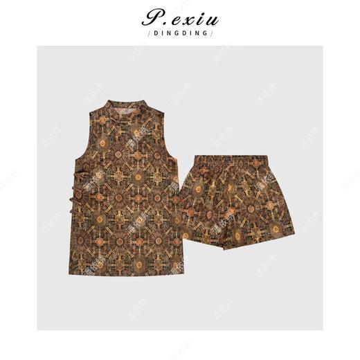 03-5潘依绣丁丁宠粉复古国风盘扣无袖上衣短裤套装 M8865 商品图0