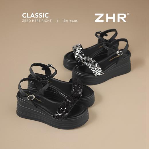 ZHR坡跟凉鞋女2025水钻绝美厚底商场同款增高轻奢松糕罗马女鞋 商品图1