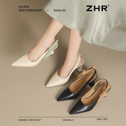 ZHR则则法式尖头高跟凉鞋2025新款一字扣气质凉鞋蝴蝶结后空凉鞋 商品图5
