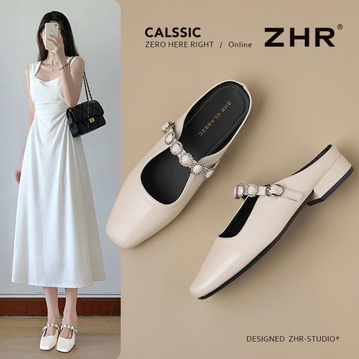ZHR则则法式水钻玛丽珍鞋2025新款方头低跟包头拖鞋百搭穆勒女鞋 商品图0