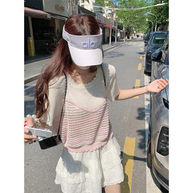 <曾小咸推荐>拼色假两件短袖T恤针织上衣