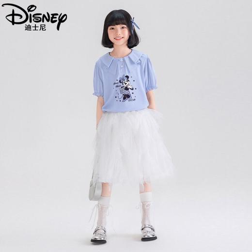 迪士尼女童泡泡袖上衣夏季儿童短袖T恤女大童打底衫薄款女孩夏装 商品图1