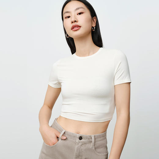 simplepieces秋季新品T恤女SPS修身短款合体T恤 商品图1