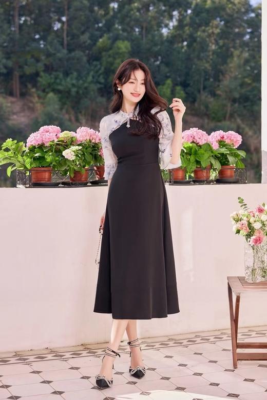 Le Malene 新中式水滴领拼接式连衣裙 19888 商品图1