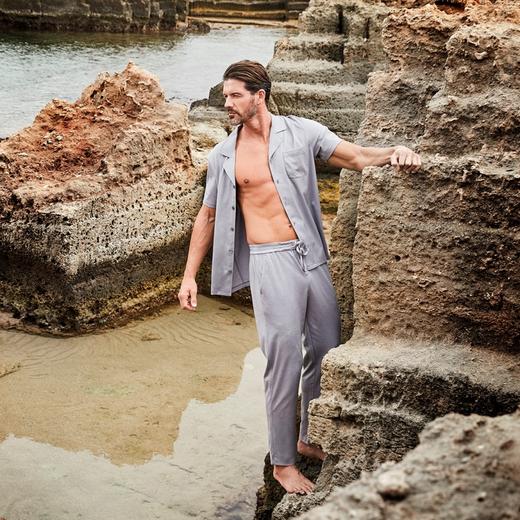 【70S丝光棉蚕丝混纺】SCHIESSER德国舒雅铂雅男士翻领开衫短袖家居服70S丝光提花双面面料，棉，涤，桑蚕丝和氨纶合成混纺99/24755U 99/24875 商品图0