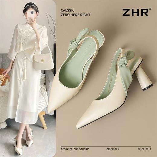 ZHR则则法式尖头高跟凉鞋2025新款一字扣气质凉鞋蝴蝶结后空凉鞋 商品图0
