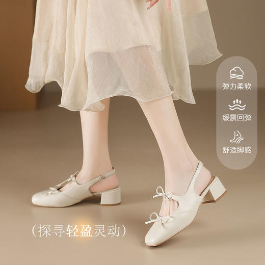 ZHR则则时尚蝴蝶结包头凉鞋2025新款气质百搭单凉鞋粗跟法式女鞋 商品图5