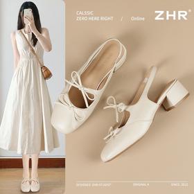 ZHR则则时尚蝴蝶结包头凉鞋2025新款气质百搭单凉鞋粗跟法式女鞋