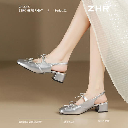 ZHR则则时尚蝴蝶结包头凉鞋2025新款气质百搭单凉鞋粗跟法式女鞋 商品图8