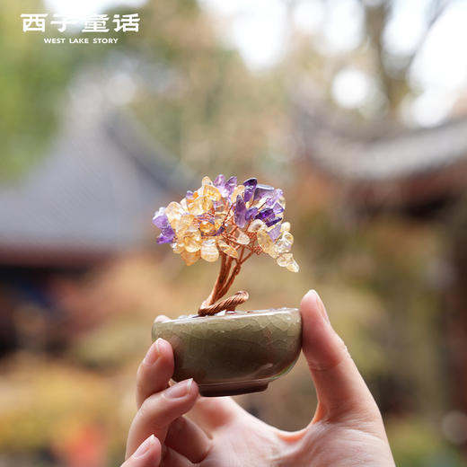 【灵隠景区直发】发财树摆件黄水晶风水玄关摆件招财桌面摆件办公室水晶摆件   3-5天发货 商品图1