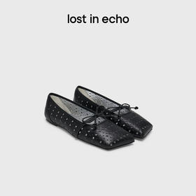 lost in echo2025春夏新款斜方头薄底镂空蝴蝶结芭蕾舞真皮单鞋女