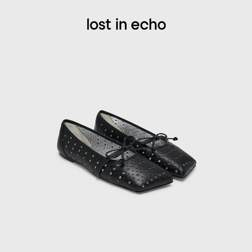 lost in echo2025春夏新款斜方头薄底镂空蝴蝶结芭蕾舞真皮单鞋女 商品图0