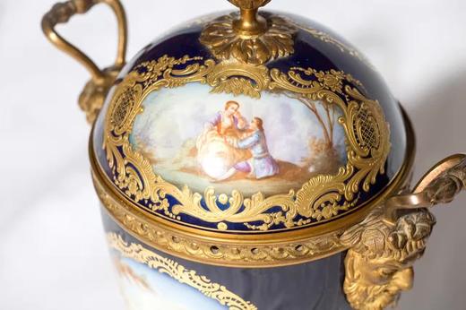 独角鹿西洋古董 1930年代法国Samson工坊出品塞弗尔风格鎏金香氛樽家居摆件 商品图2