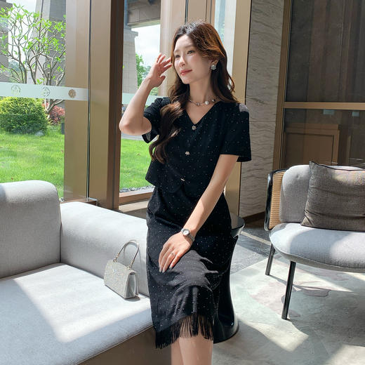 奢姿大码女装2025夏季气质V领流苏连衣裙胖妹妹假两件时尚裙子9952892998 商品图2