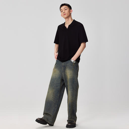 NPC潮牌复古老钱风【伊力特】宽松V领POLO衫男潮流落肩NP44TE23 商品图1