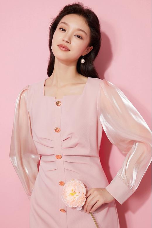 Le Malene 高级粉色拼接网纱褶皱连衣裙 19876 商品图3