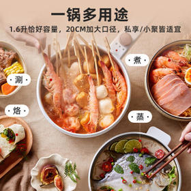 小熊（Bear）电煮锅 小电锅 电蒸锅 长柄 宿舍小锅 多功能锅辅食锅 学生泡面电煮锅小型1-2人P16M2 1.6L配蒸笼