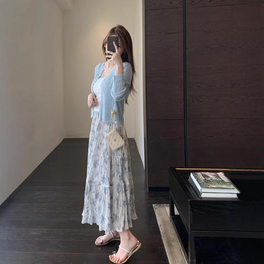 浪漫印花裙！2025飘逸大裙摆褶皱高腰显瘦长裙半身裙女春夏新款！！ 商品图1