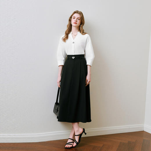 【商场同款】诗凡黎V领白色衬衫2025夏新款气质上衣3G4120211 商品图1