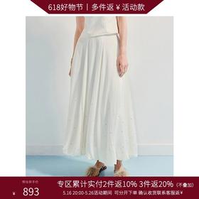3件8折MAXRIENY2025年夏季新款白色高腰烫钻半裙简约气质百搭中长(货号:MF86SK009)