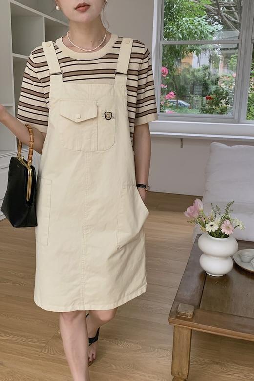 HAYES 休闲奶白色条纹T恤背带裙套装 18608 商品图1