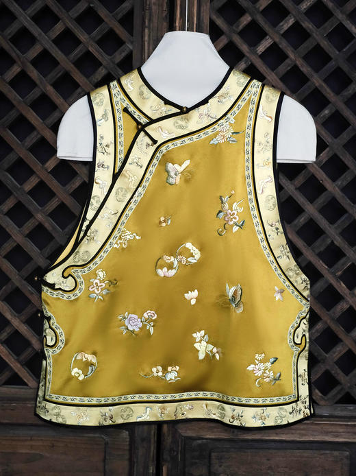 盛唐牡丹大师系列| 重工蹁跹蝶翼斜襟马甲-姜黄 商品图0
