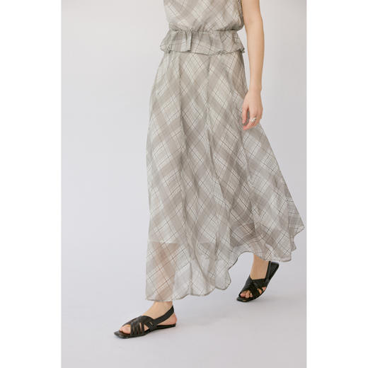 （小眠专属）HeyDress法式格纹气质套装女夏季荡领花边上衣高腰立体斜裁半身裙 商品图1