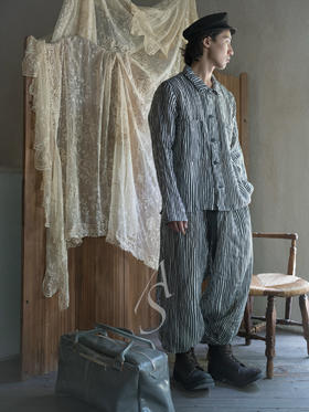 Paul Harnden  男士黑白细条纹亚麻PYJAMA