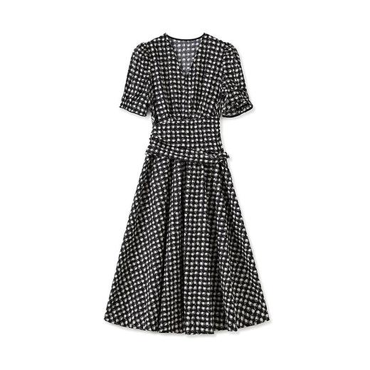 「高货wl」全新升级【铂金会员330/天猫439/差价109】(31708)洛诗琳法式通勤格子印花连衣裙2025夏季V领收腰A字长裙女wl31708 商品图4