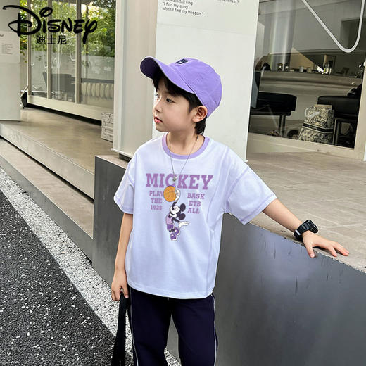 迪士尼男童短袖T恤夏装儿童上衣2024新款夏季男大童半袖男孩体恤 商品图2