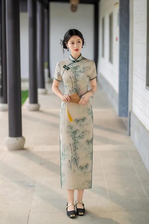 ELLA JADE 气质绿色竹叶旗袍连衣裙 20052 商品图2