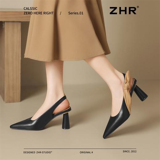 ZHR则则法式尖头高跟凉鞋2025新款一字扣气质凉鞋蝴蝶结后空凉鞋 商品图8
