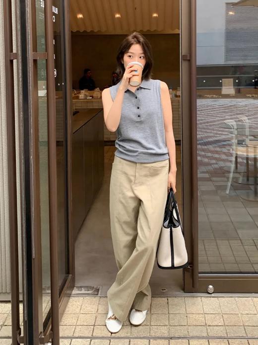 夏日清凉必备乳胶棉垂感阔腿裤奶白色透气休闲裤 商品图0