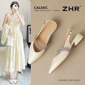 ZHR则则法式尖头凉鞋2025新款气质百搭水钻一字包头凉鞋女鞋单鞋