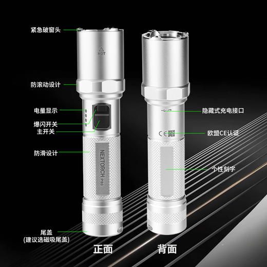 纳丽德【新品】P80银色，防身强光手电2100流明 商品图2