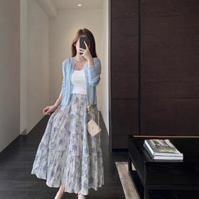 浪漫印花裙！2025飘逸大裙摆褶皱高腰显瘦长裙半身裙女春夏新款！！