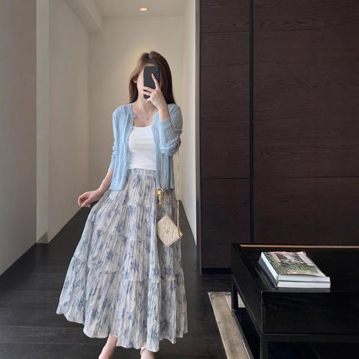 浪漫印花裙！2025飘逸大裙摆褶皱高腰显瘦长裙半身裙女春夏新款！！ 商品图0